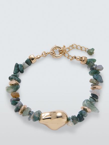 John Lewis Mixed Beaded and Stone Bracelet, Green Agate