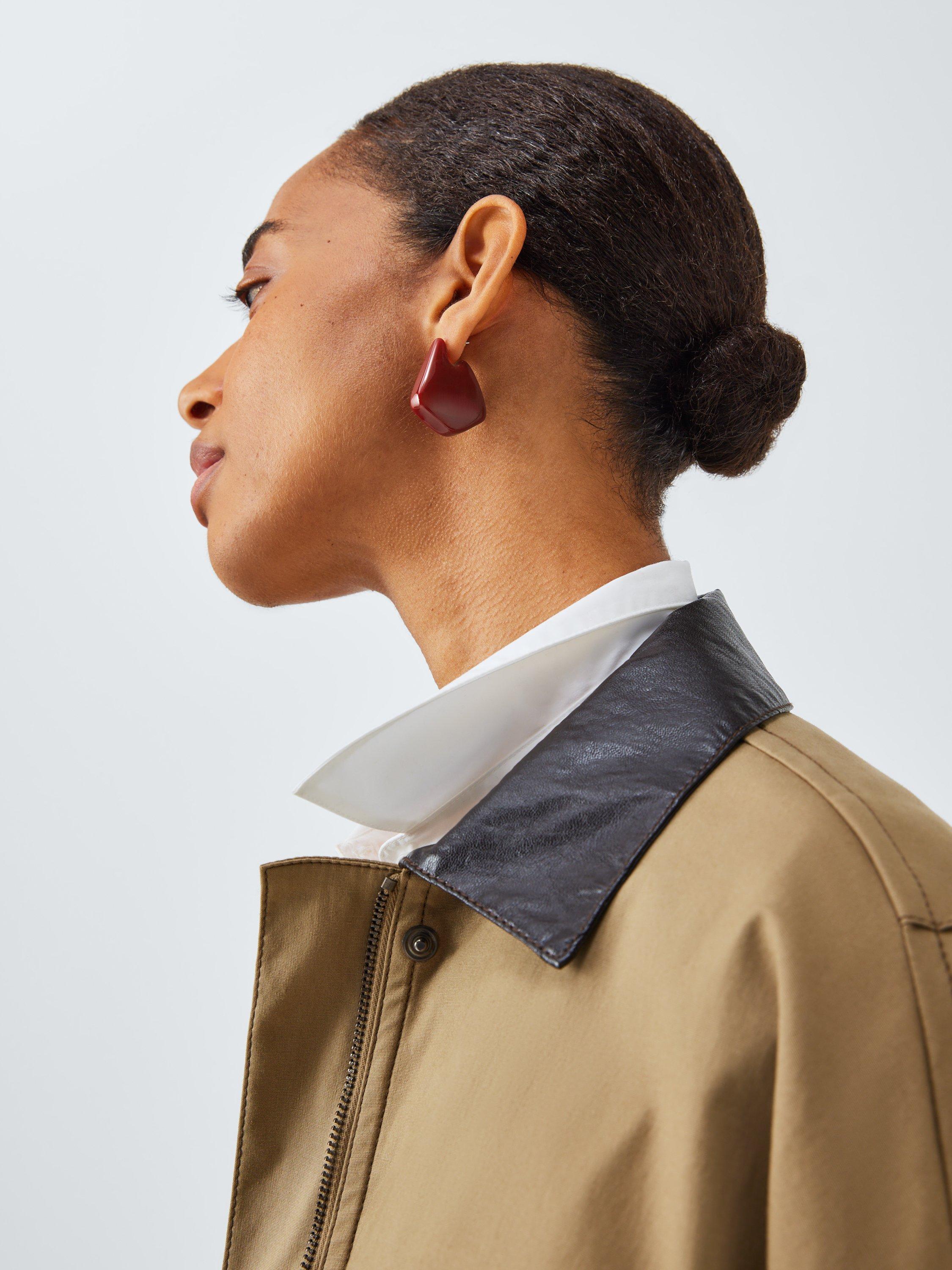 Product image 1 of 2, which shows John Lewis 3D Abstract Drop Earrings, Burgundy