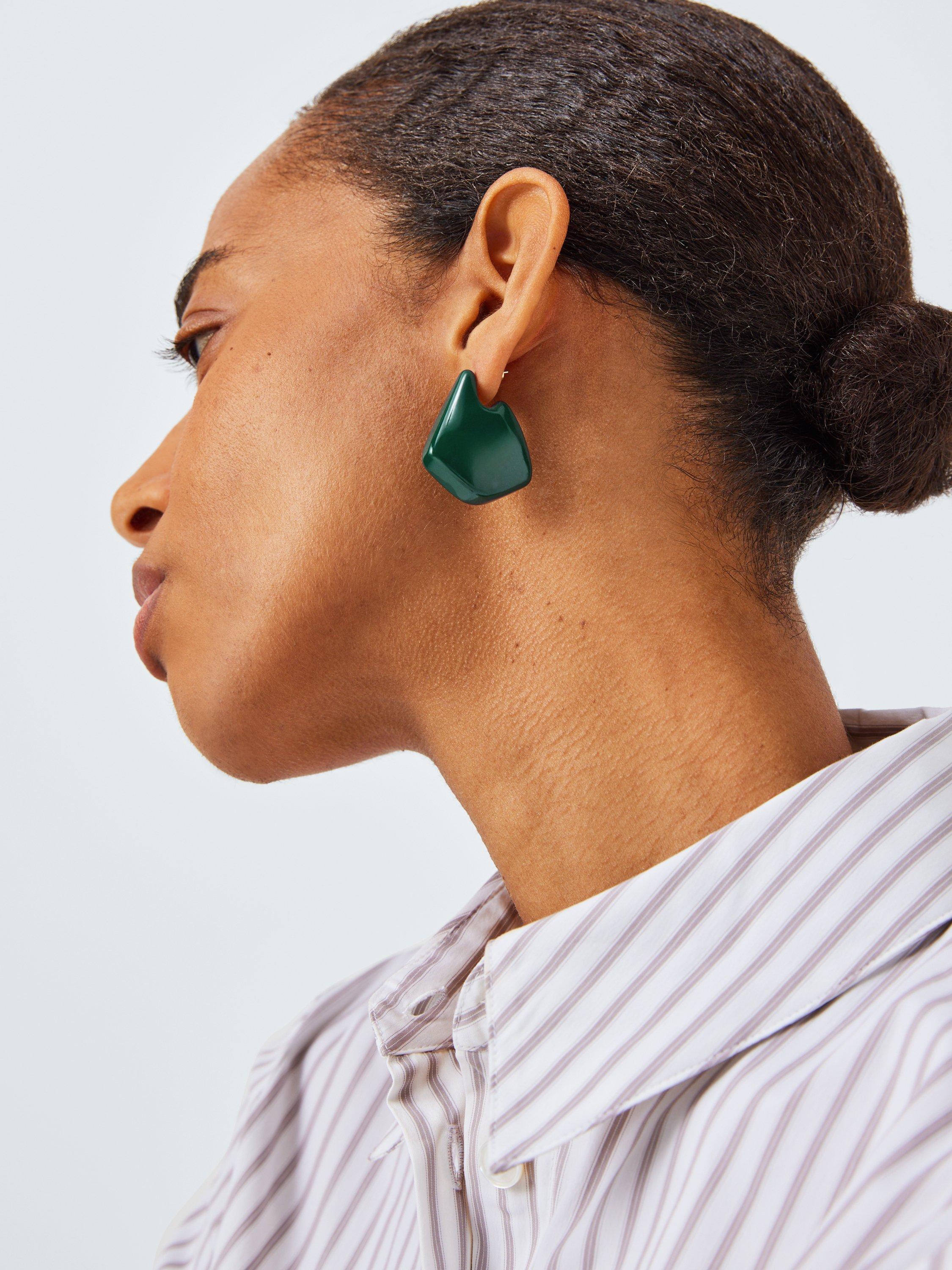Product image 1 of 2, which shows John Lewis 3D Abstract Drop Earrings, Green
