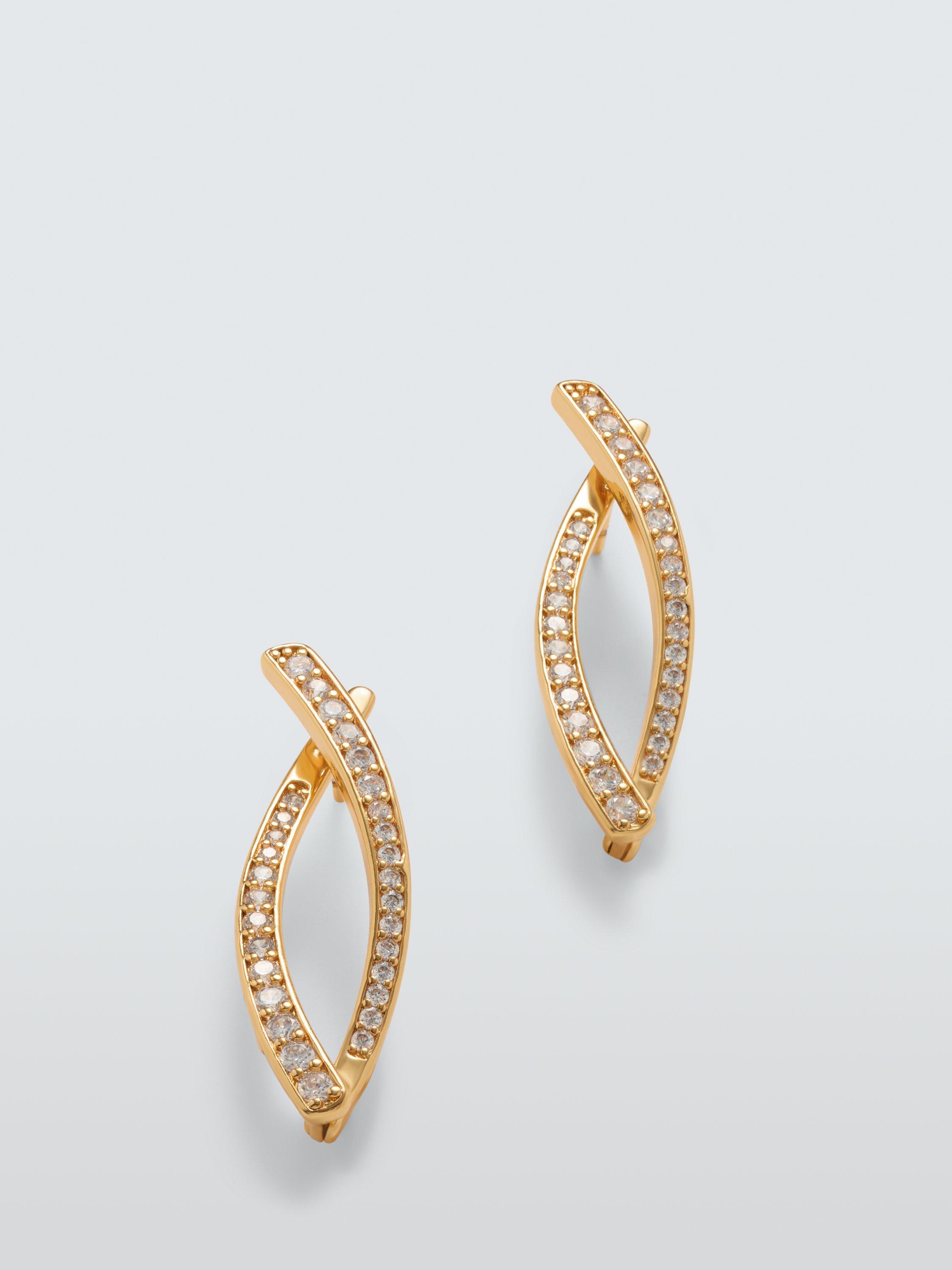 Product image 1 of 2, which shows John Lewis Cross Over Diamante Earrings, Gold