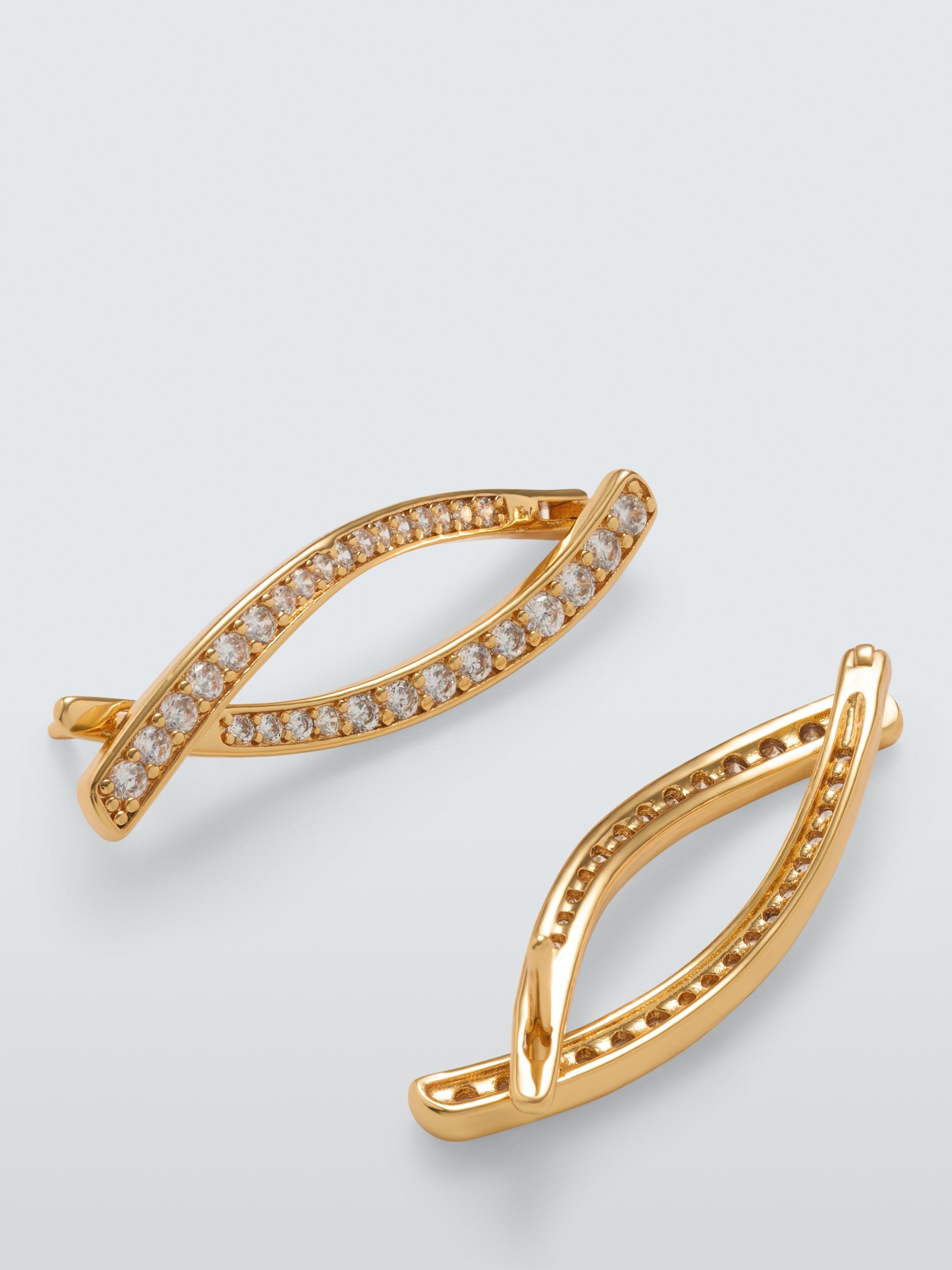 Product image 2 of 2, which shows John Lewis Cross Over Diamante Earrings, Gold