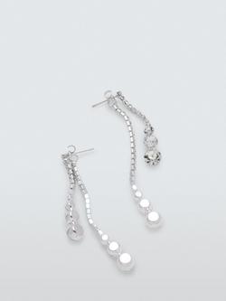 John Lewis Diamante Crystal Drop Earrings, Silver - view 2, Silver