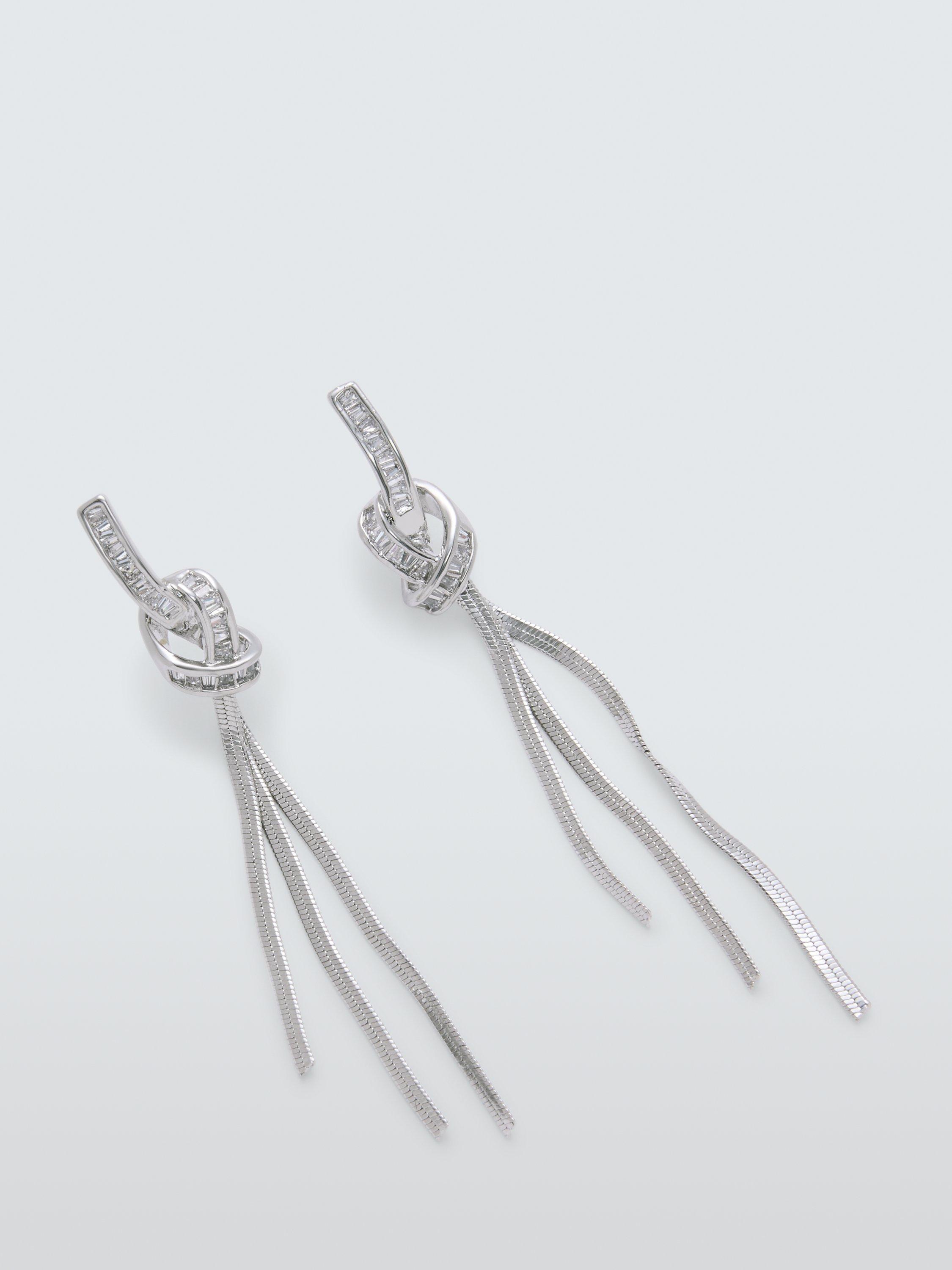 Product image 1 of 2, which shows John Lewis Baguette Knot Stud Earrings, Silver