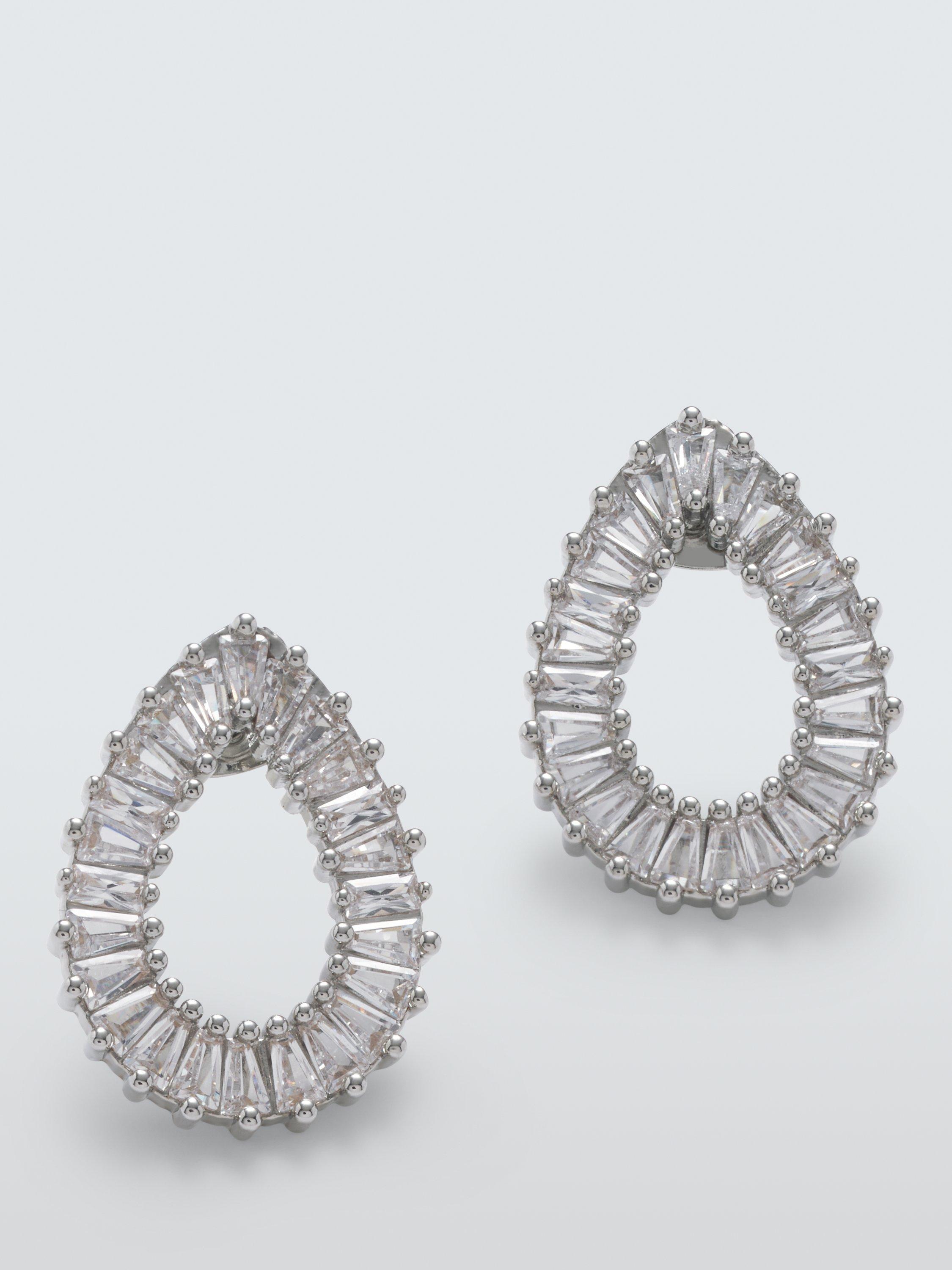 Product image 1 of 2, which shows John Lewis Teardrop Baguette Stone Stud Earrings, Silver