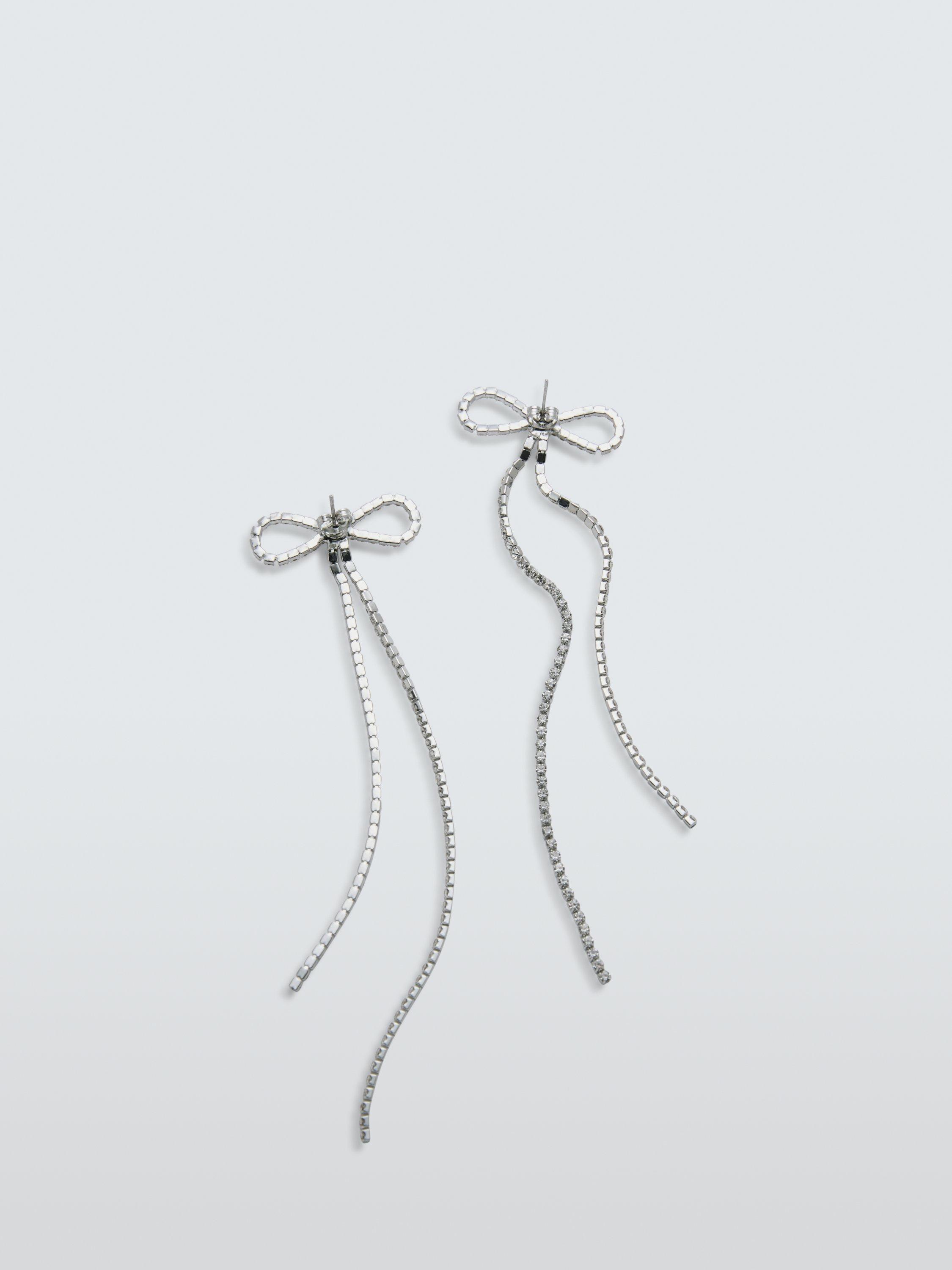 Product image 2 of 2, which shows John Lewis Bow Double Diamante Chain Drop Earrings, Silver