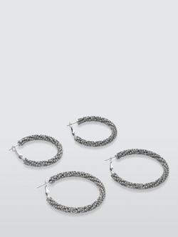 John Lewis Diamante Hinged Hoop Earrings, Set of 2 Pairs, Silver, Silver