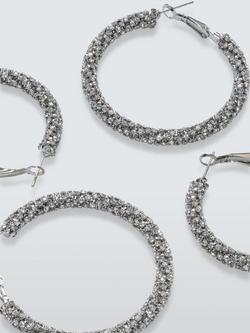 John Lewis Diamante Hinged Hoop Earrings, Set of 2 Pairs, Silver - view 2, Silver