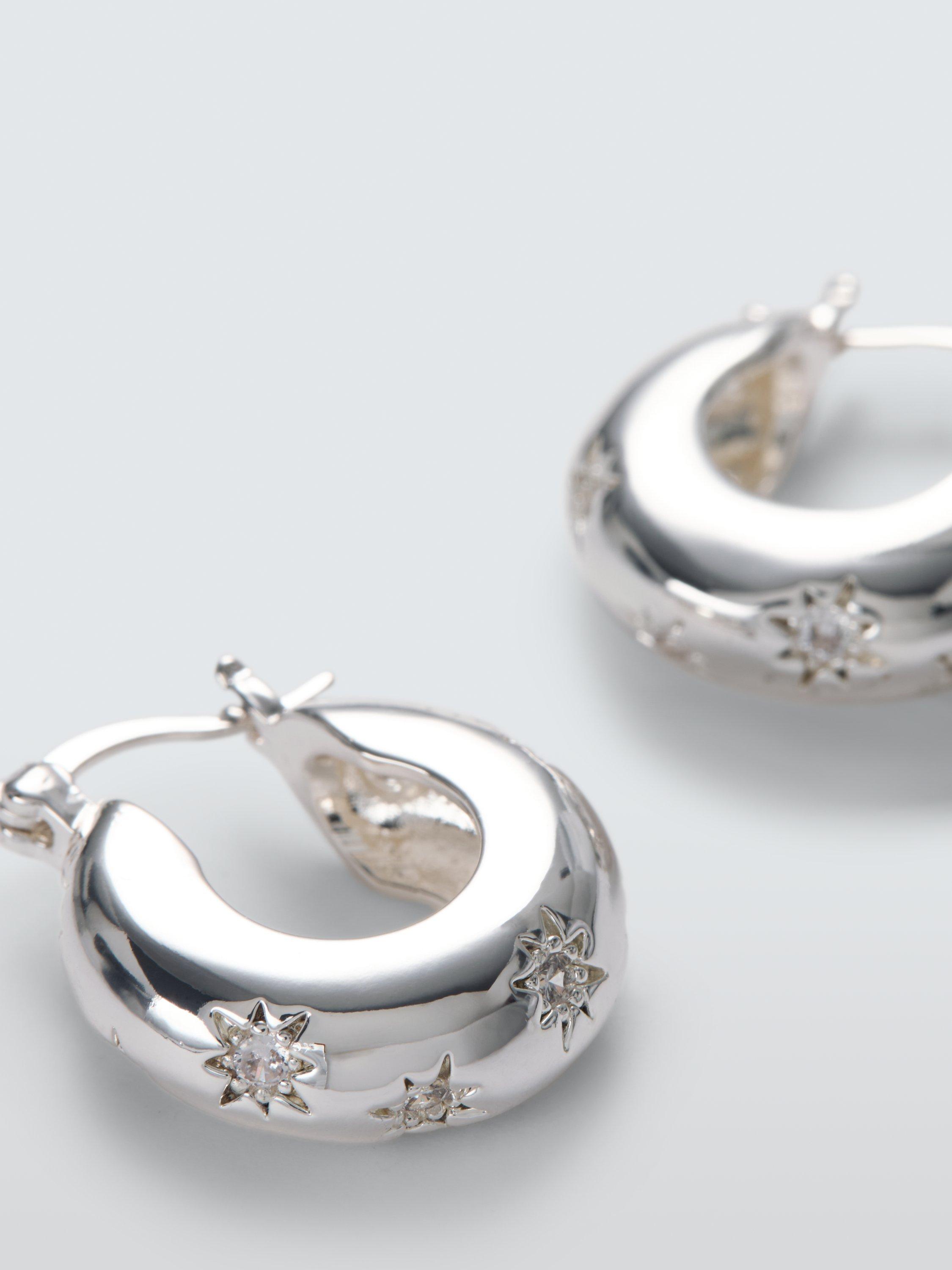 Product image 2 of 2, which shows John Lewis Diamante Star Hinge Hoop Earrings, Silver
