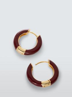 John Lewis Enamel Hoop Earrings, Gold - view 2, Burgundy
