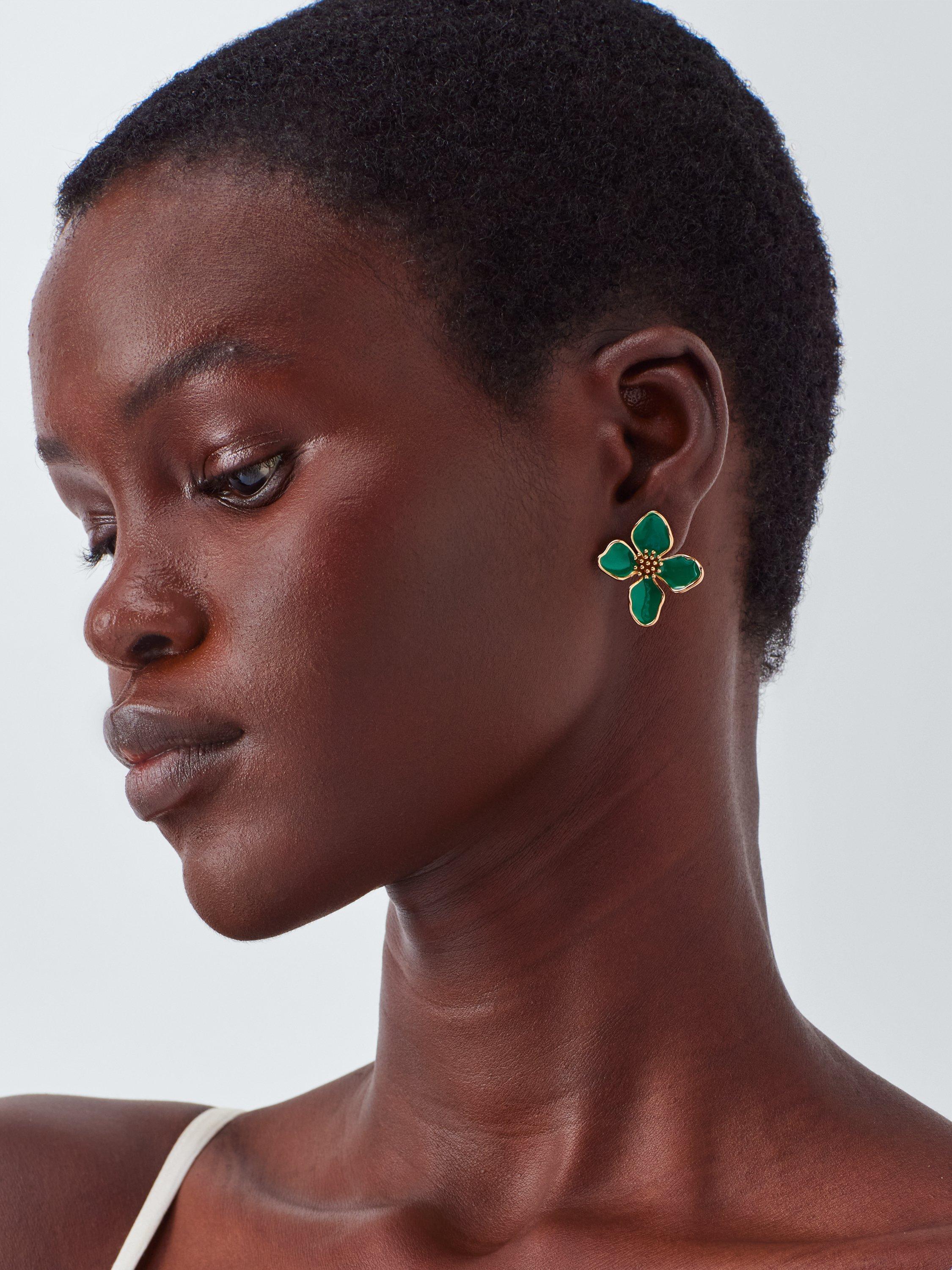 Product image 1 of 2, which shows John Lewis Enamel Flower Stud Earrings, Gold