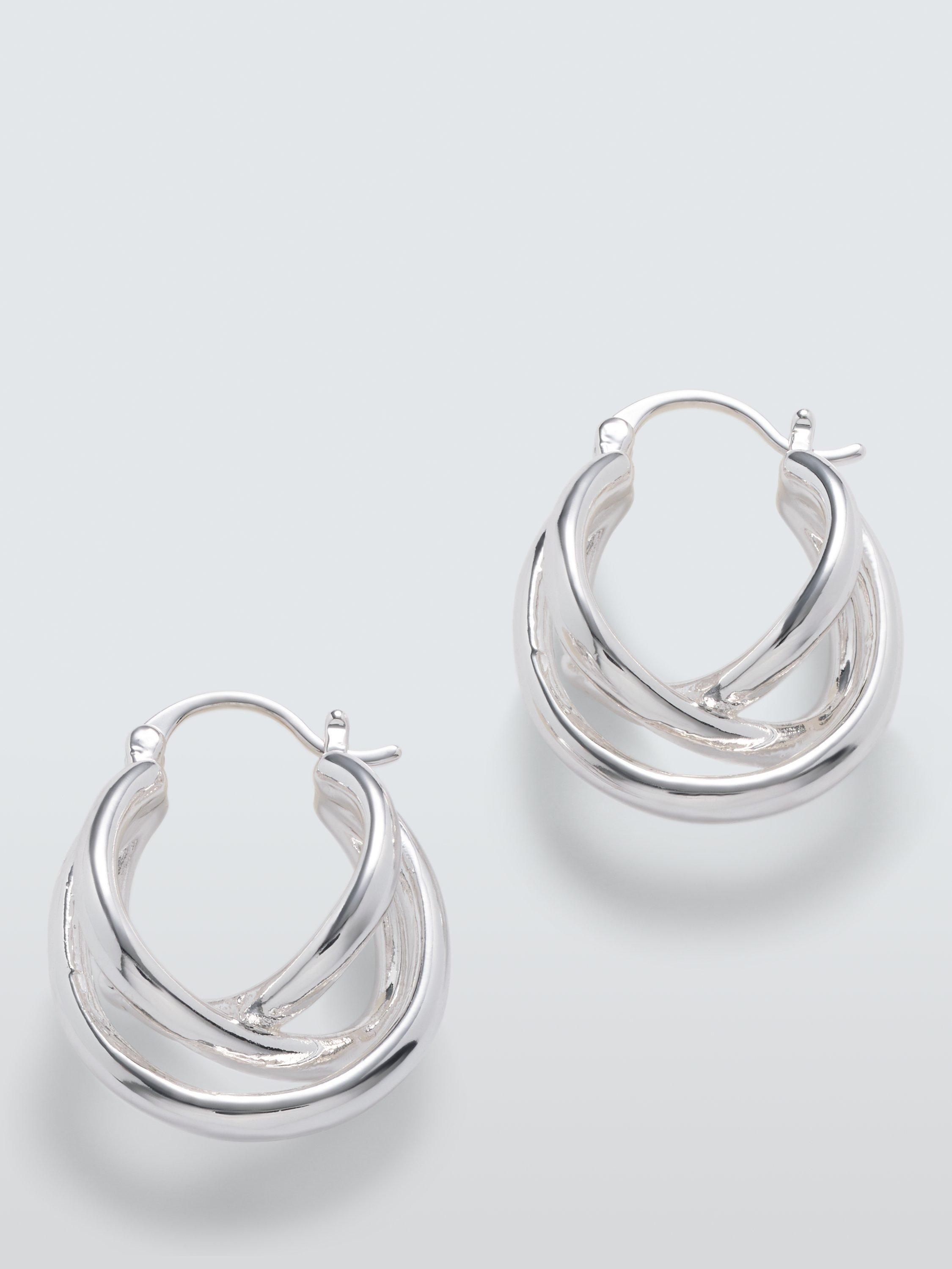 Product image 1 of 2, which shows John Lewis Entwined Hinged Hoop Earrings, Silver