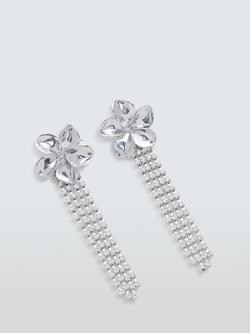 John Lewis Diamante Flower Drop Stud Earrings, Silver, Silver