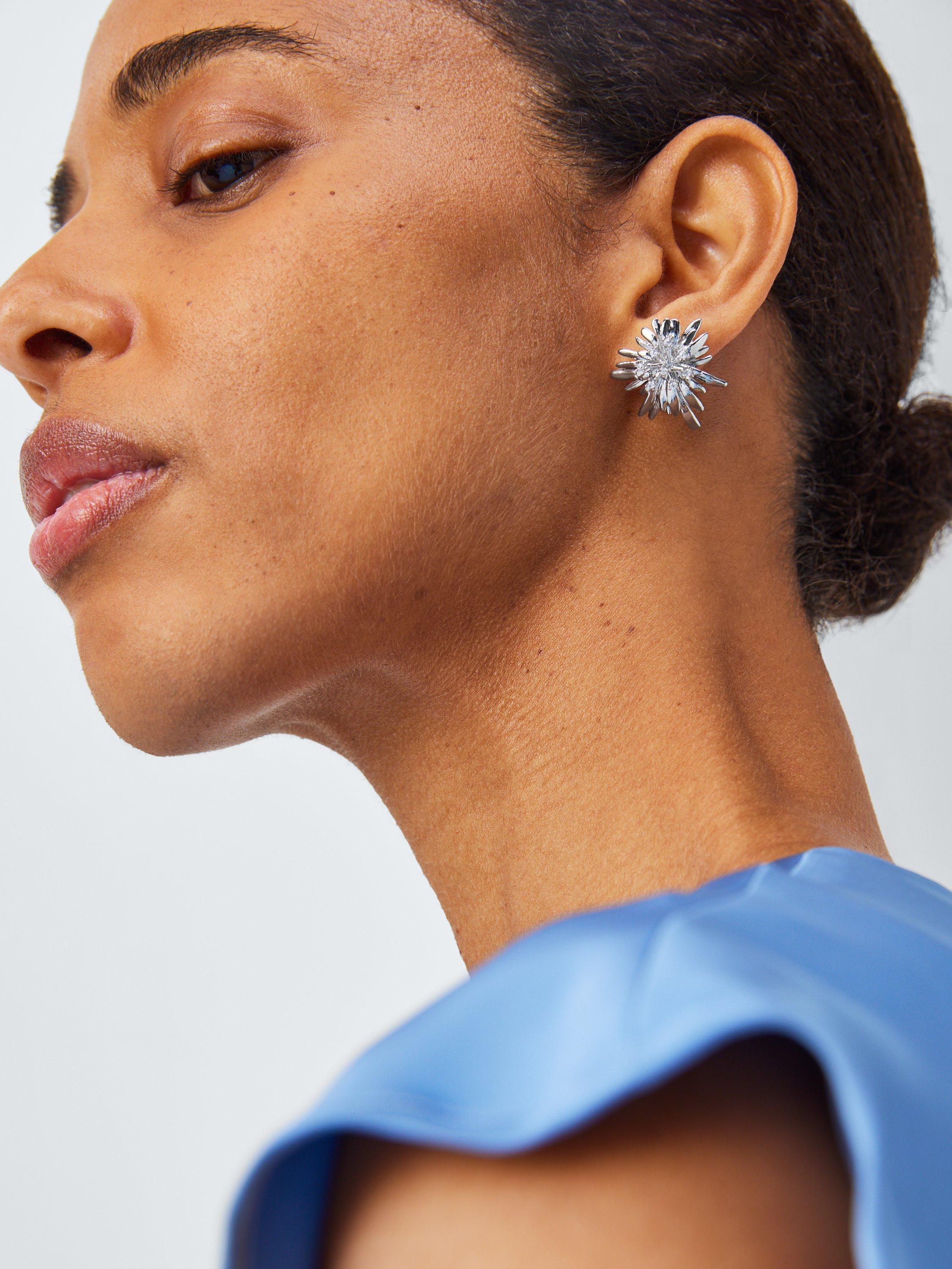 Product image 1 of 2, which shows John Lewis Statement Flower Stud Earrings, Silver