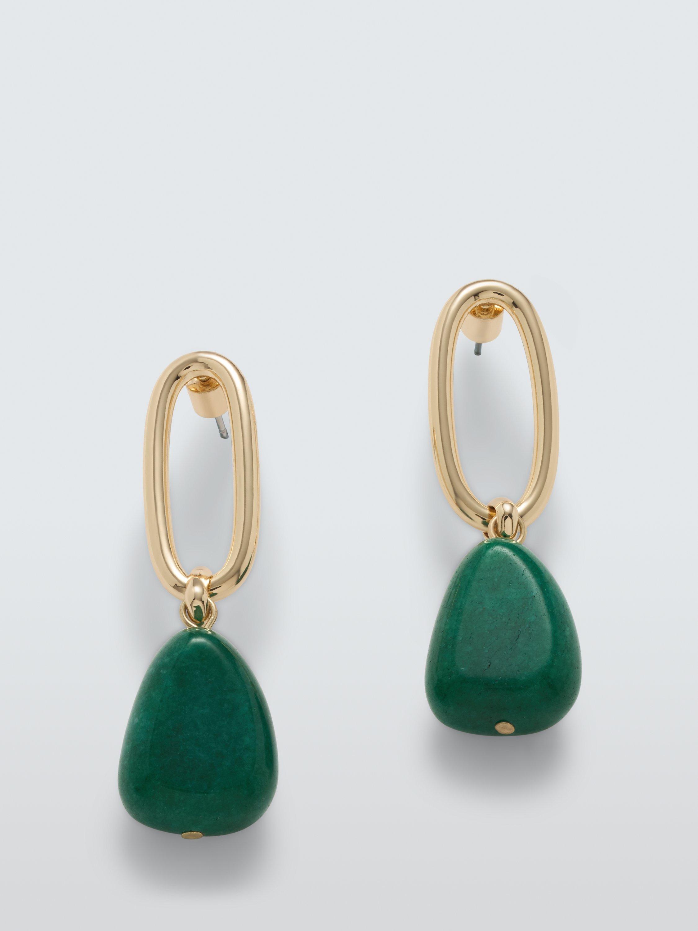 John Lewis Agate Stone Drop Earrings, Gold/Green