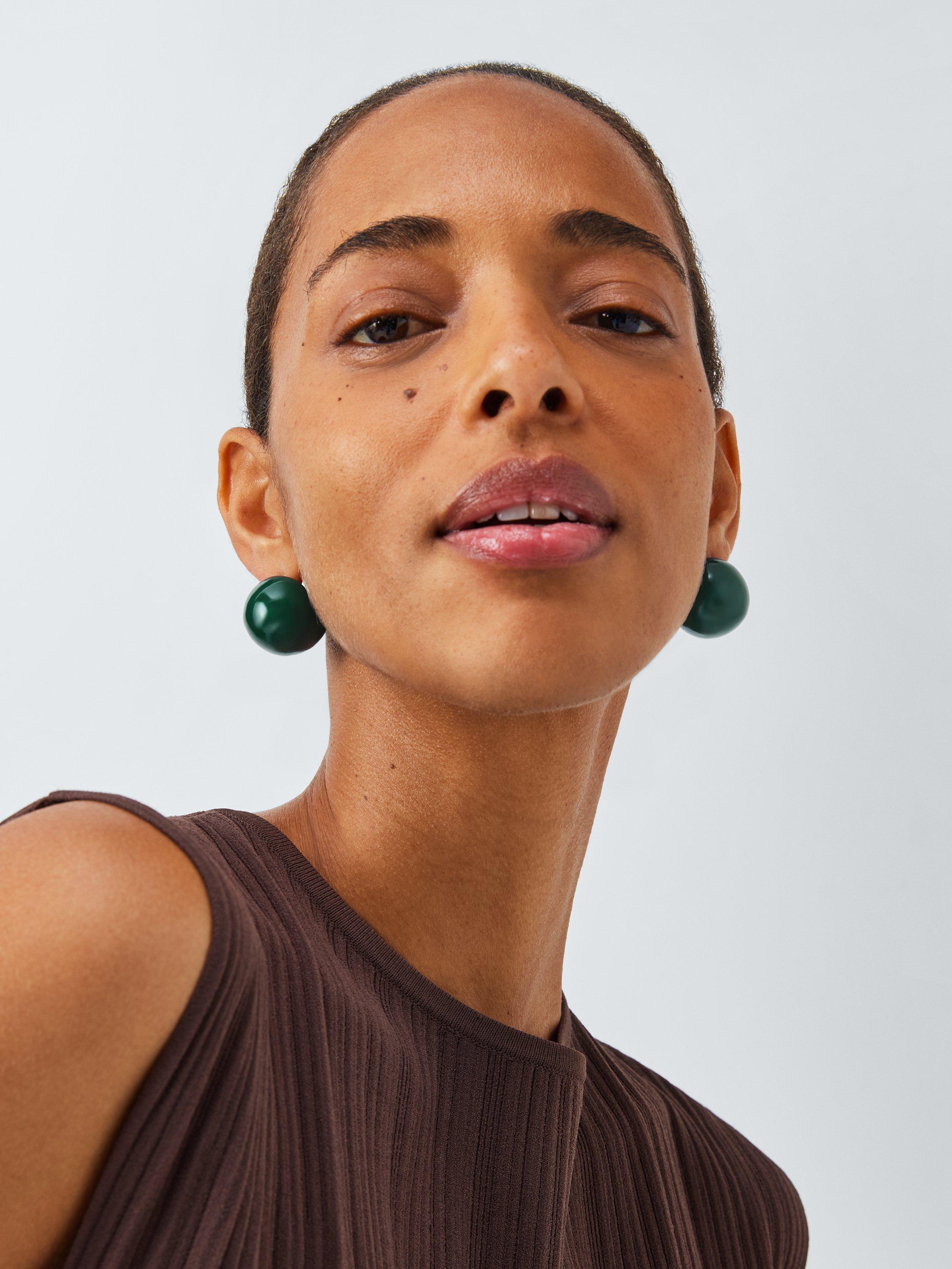 Product image 1 of 2, which shows John Lewis Spherical Statement Stud Earrings, Green