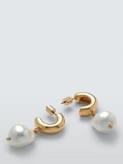 John Lewis Wide Hoop Earrings with Organic Faux Pearl Drops, Gold - view 2, Gold/White