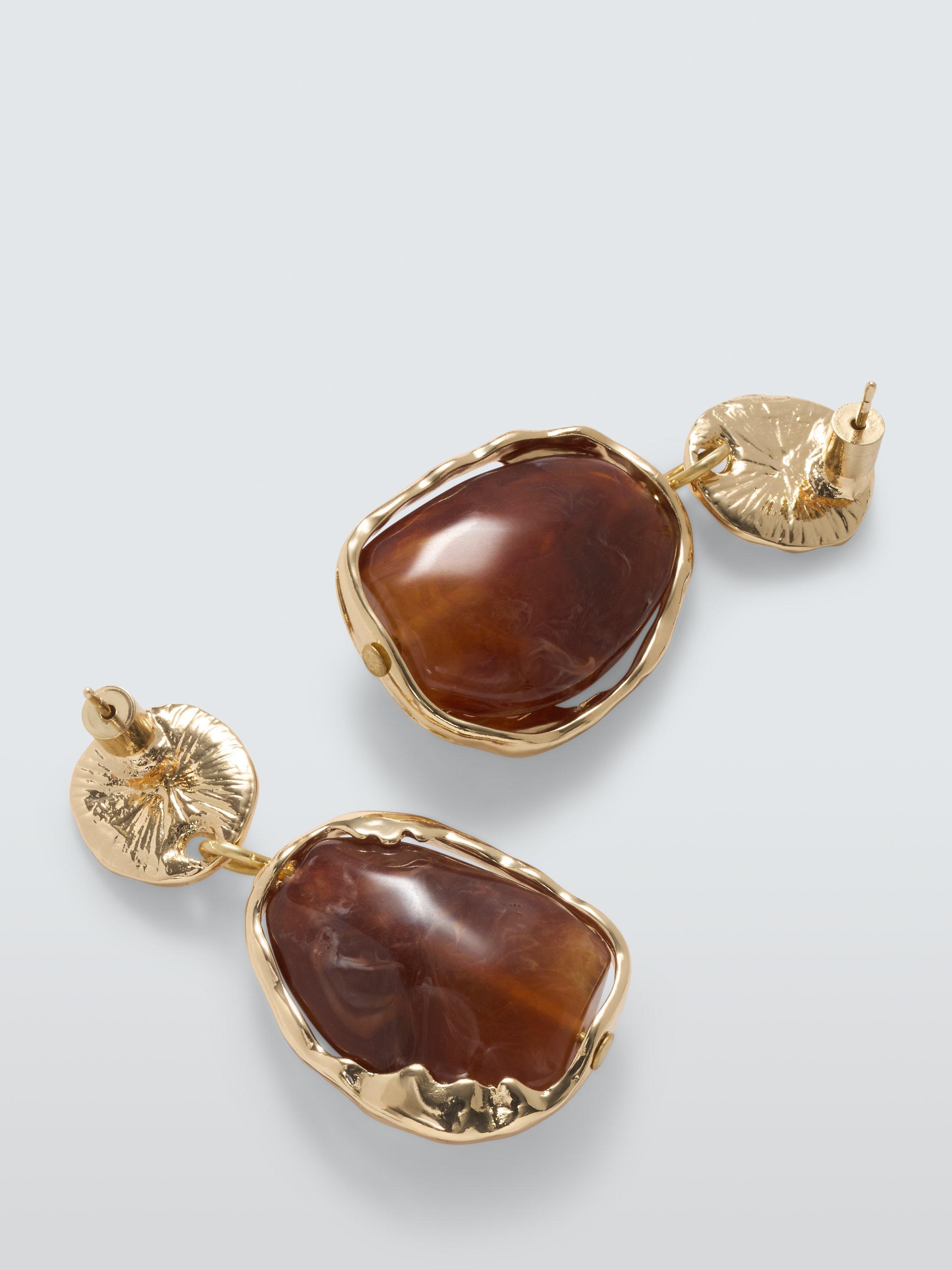 Product image 2 of 2, which shows John Lewis Molten Encased Drop Earrings, Gold/Brown