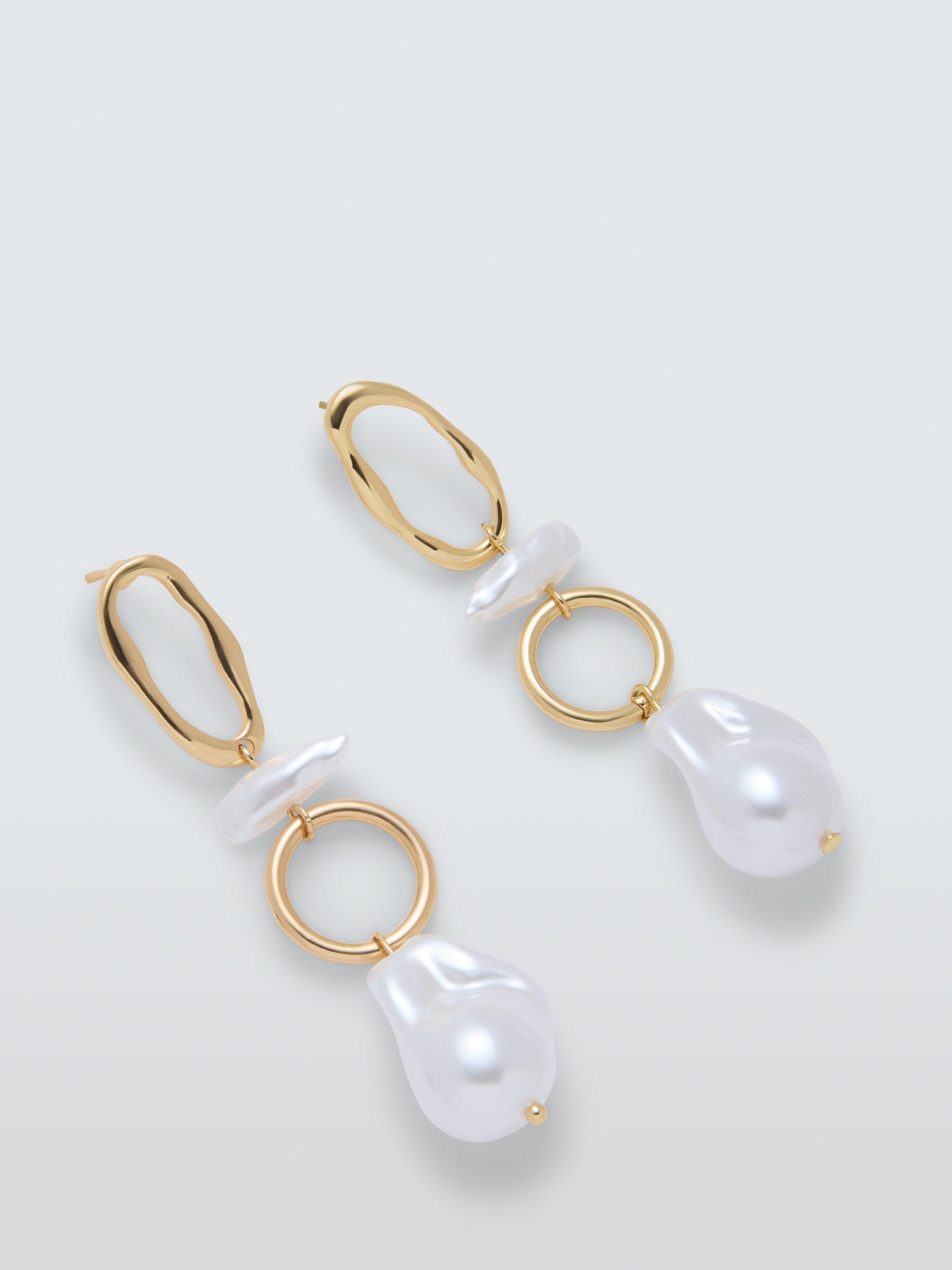 Product image 1 of 2, which shows John Lewis Open Link Faux Pearl Drop Earrings, Gold/White