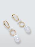 John Lewis Open Link Faux Pearl Drop Earrings, Gold/White