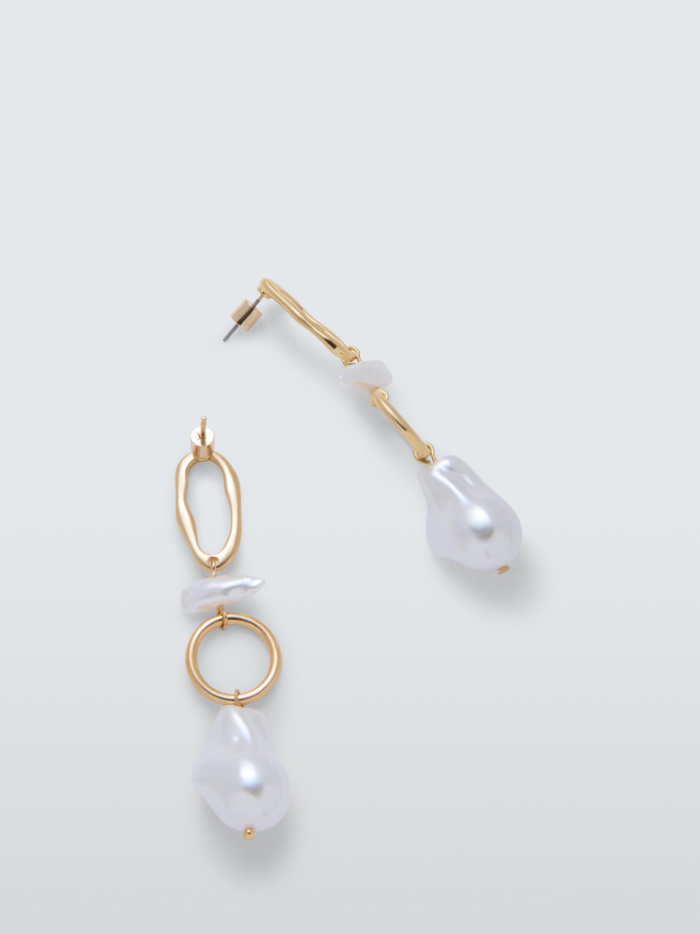 Product image 2 of 2, which shows John Lewis Open Link Faux Pearl Drop Earrings, Gold/White