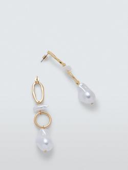 John Lewis Open Link Faux Pearl Drop Earrings, Gold/White - view 2, Gold/White