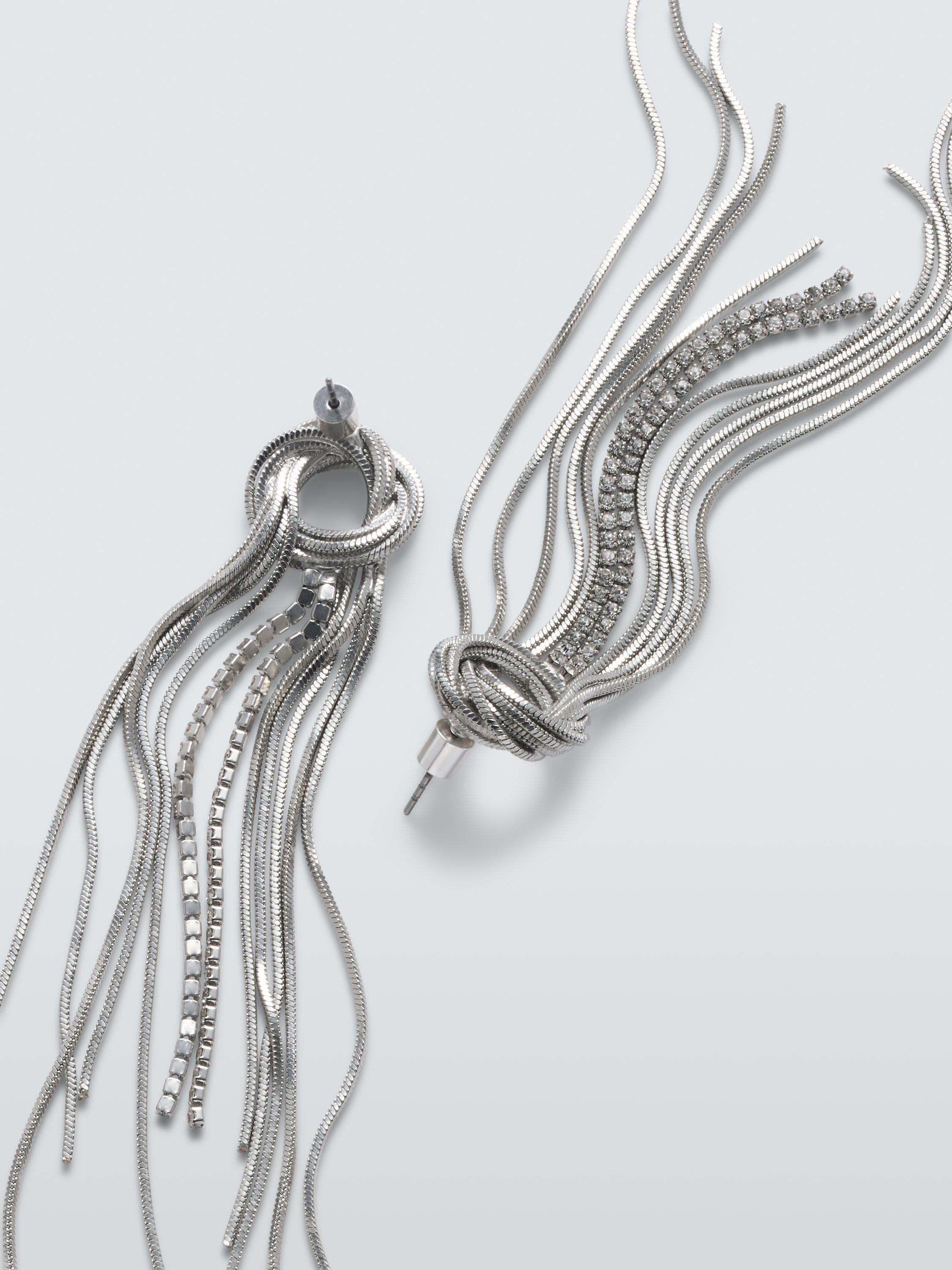 Product image 2 of 2, which shows John Lewis Multi Chain Knotted Stud Earrings, Silver