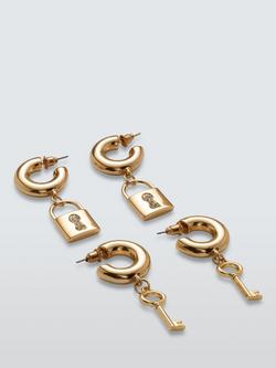 John Lewis Lock Key Half Hoop Duo Earrings Set, Gold, Gold
