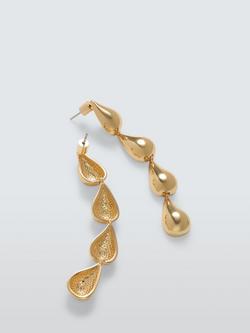 John Lewis Multi Domed Teardrop Earrings, Gold - view 2, Gold