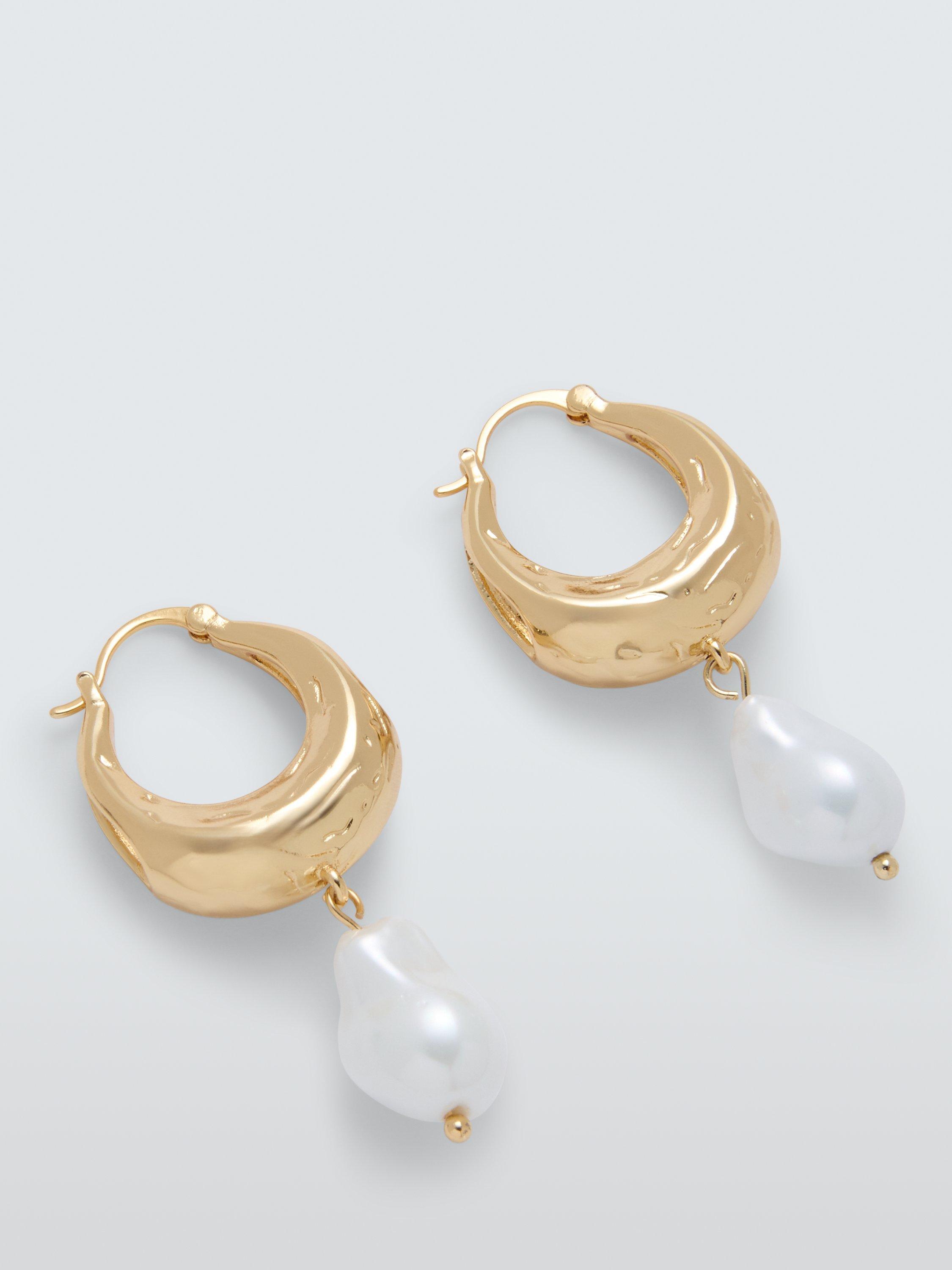 Product image 1 of 2, which shows John Lewis Hinged Oval Faux Pearl Drop Earrings, Gold/White