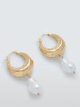 John Lewis Hinged Oval Faux Pearl Drop Earrings, Gold/White