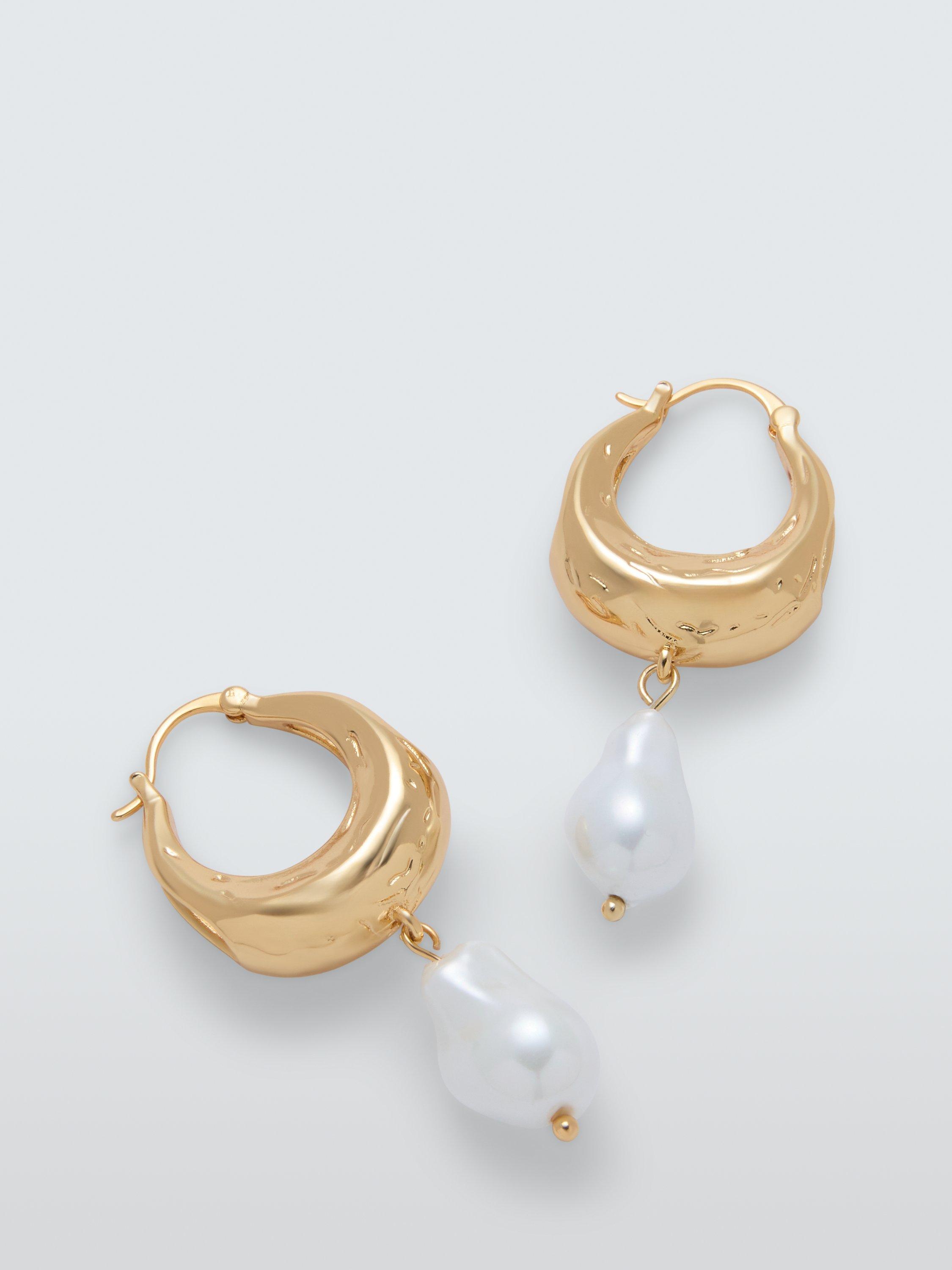 Product image 2 of 2, which shows John Lewis Hinged Oval Faux Pearl Drop Earrings, Gold/White