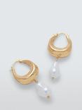 John Lewis Hinged Oval Faux Pearl Drop Earrings, Gold/White