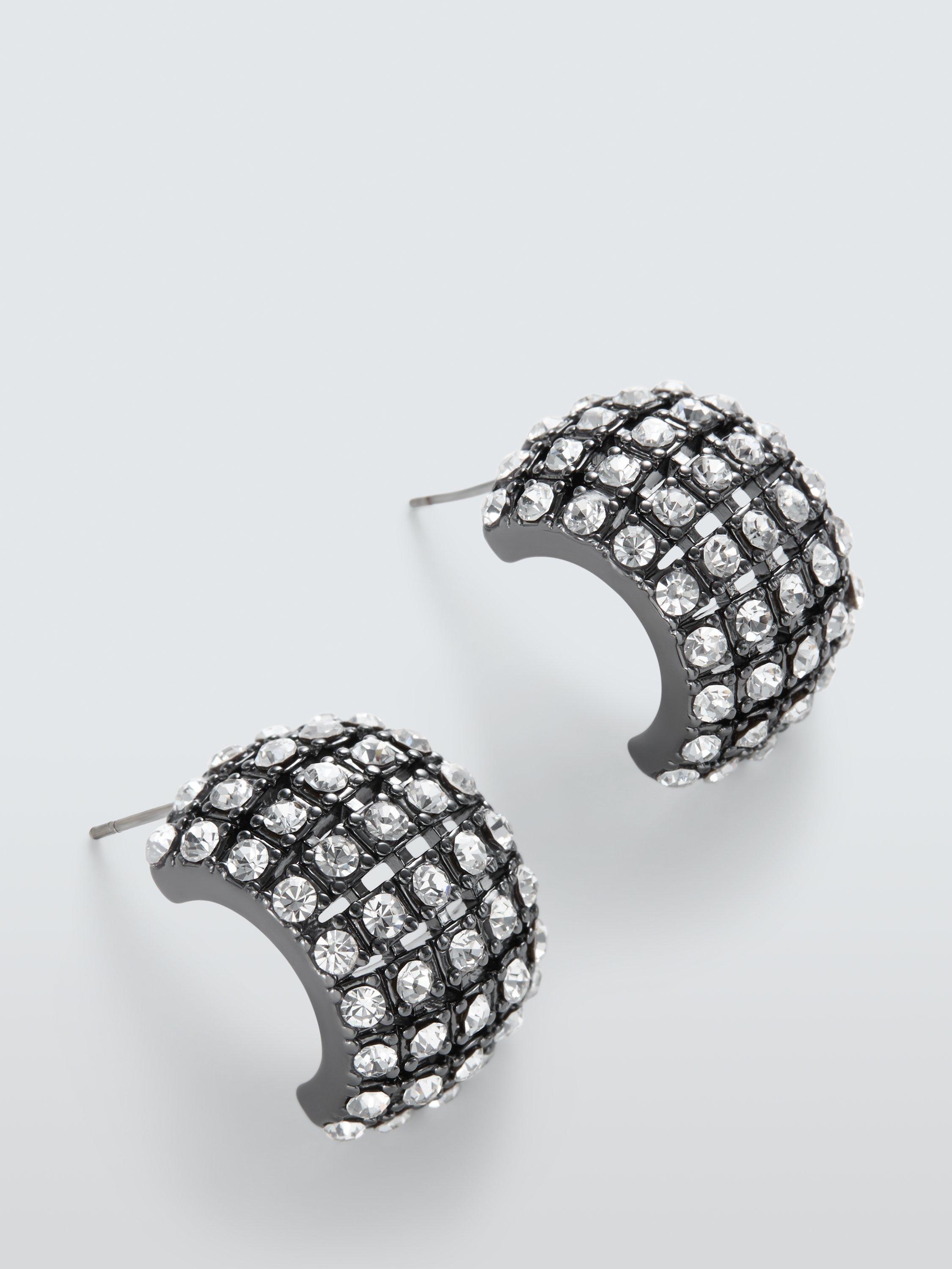 Product image 1 of 2, which shows John Lewis Diamante Post and Half Hoop Earrings, Pewter