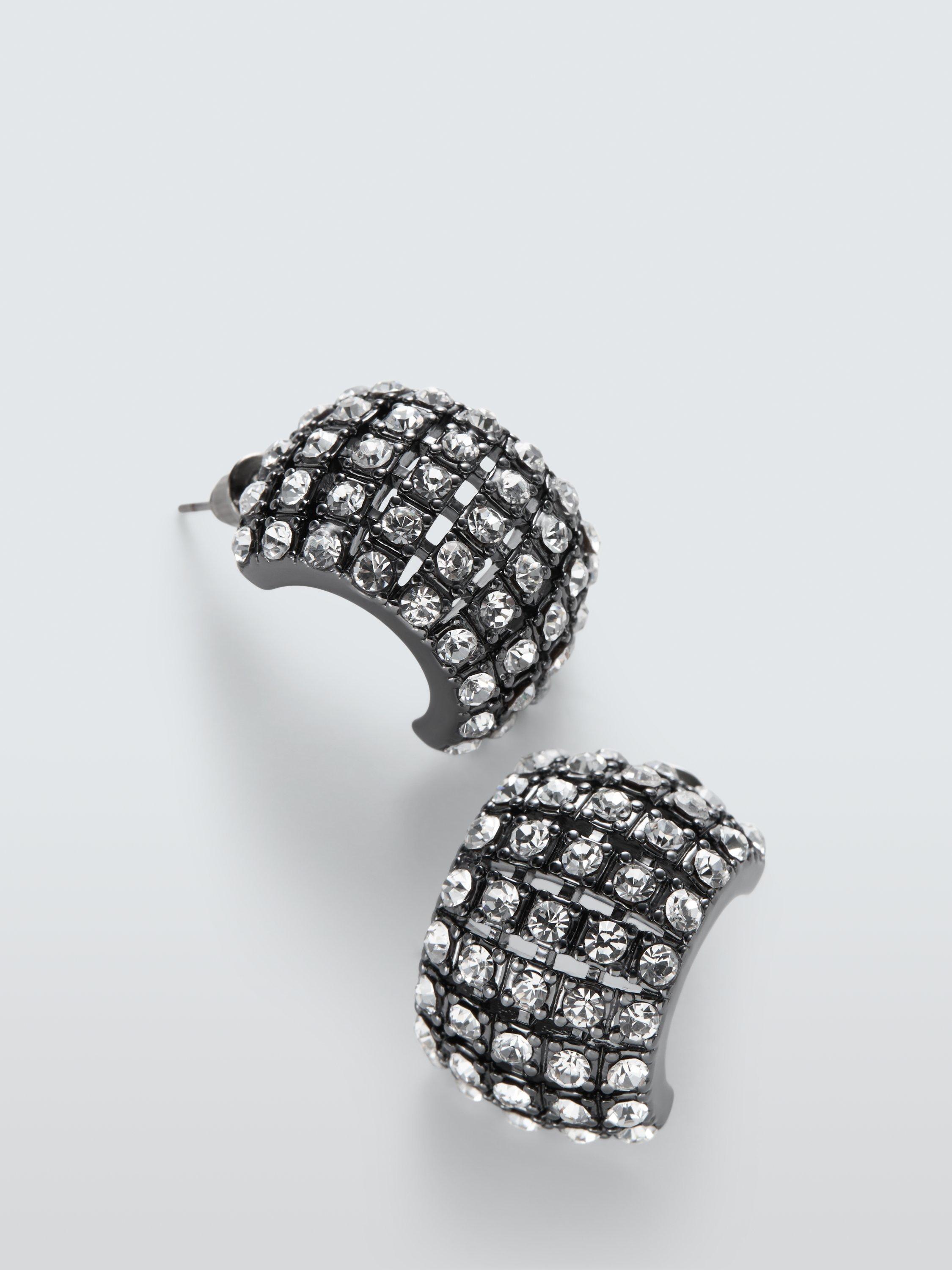 Product image 2 of 2, which shows John Lewis Diamante Post and Half Hoop Earrings, Pewter