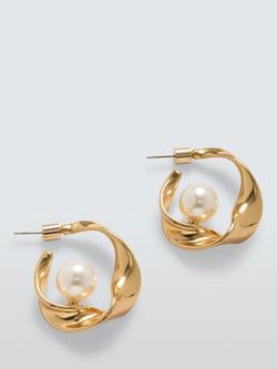 John Lewis Overlapped Half Hoop Pearl Earrings, Gold, Gold