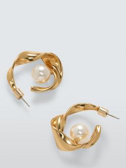 John Lewis Overlapped Half Hoop Pearl Earrings, Gold - view 2, Gold