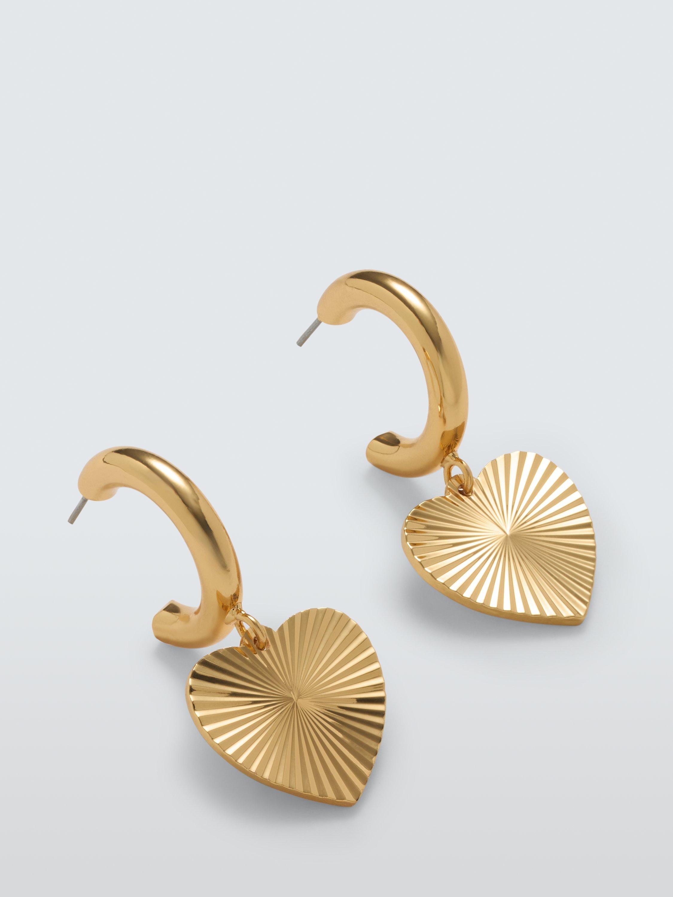 Product image 1 of 2, which shows John Lewis Half Hoop Ridged Heart Drop Earrings, Gold
