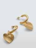 John Lewis Half Hoop Ridged Heart Drop Earrings, Gold