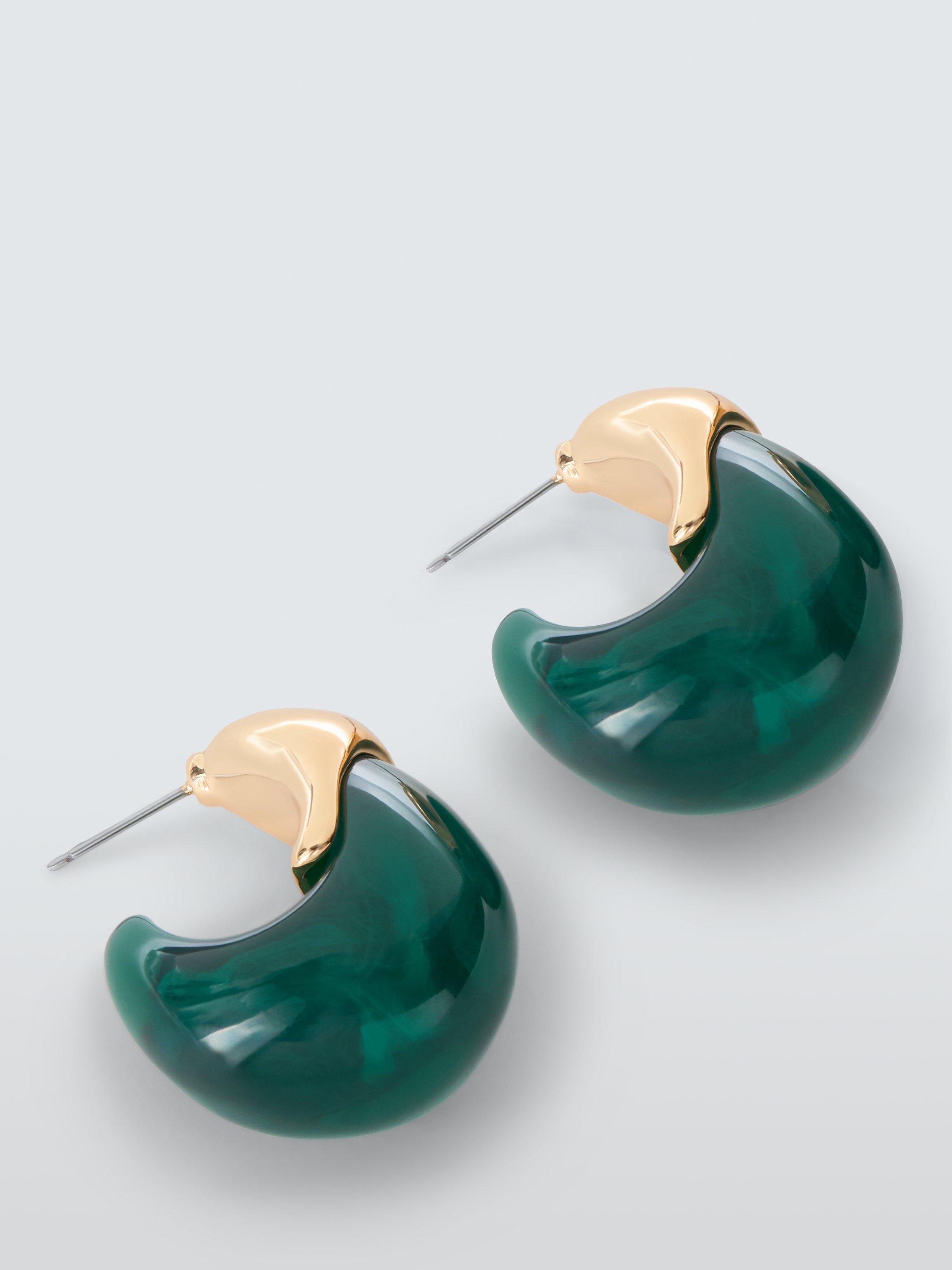 Product image 1 of 2, which shows John Lewis Resin Post and Half Hoop Sectioned Earrings, Gold/Green