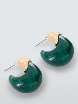 John Lewis Resin Post and Half Hoop Sectioned Earrings, Gold/Green, Green