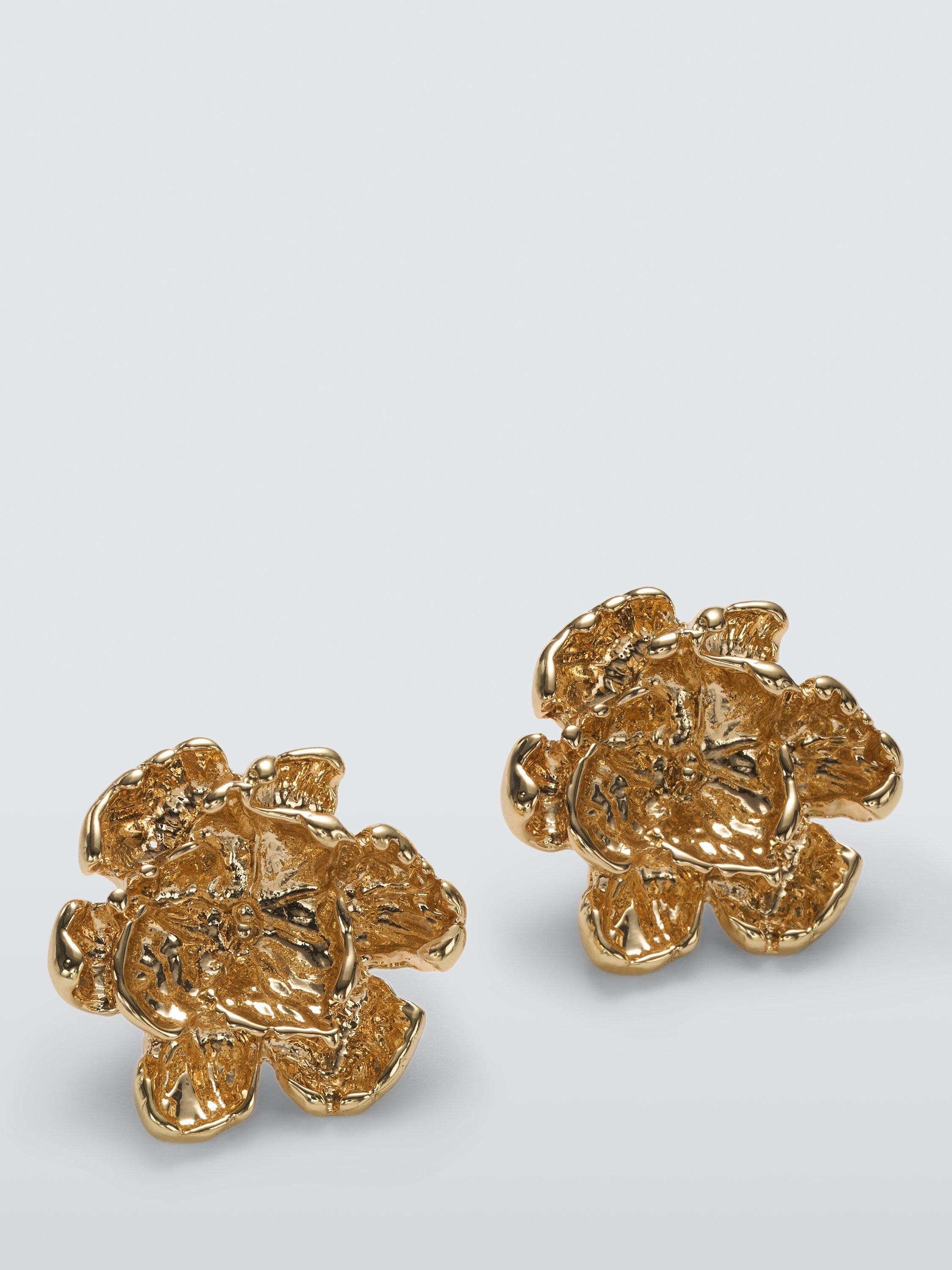 Product image 1 of 2, which shows John Lewis Molten Flower Stud Earrings, Gold