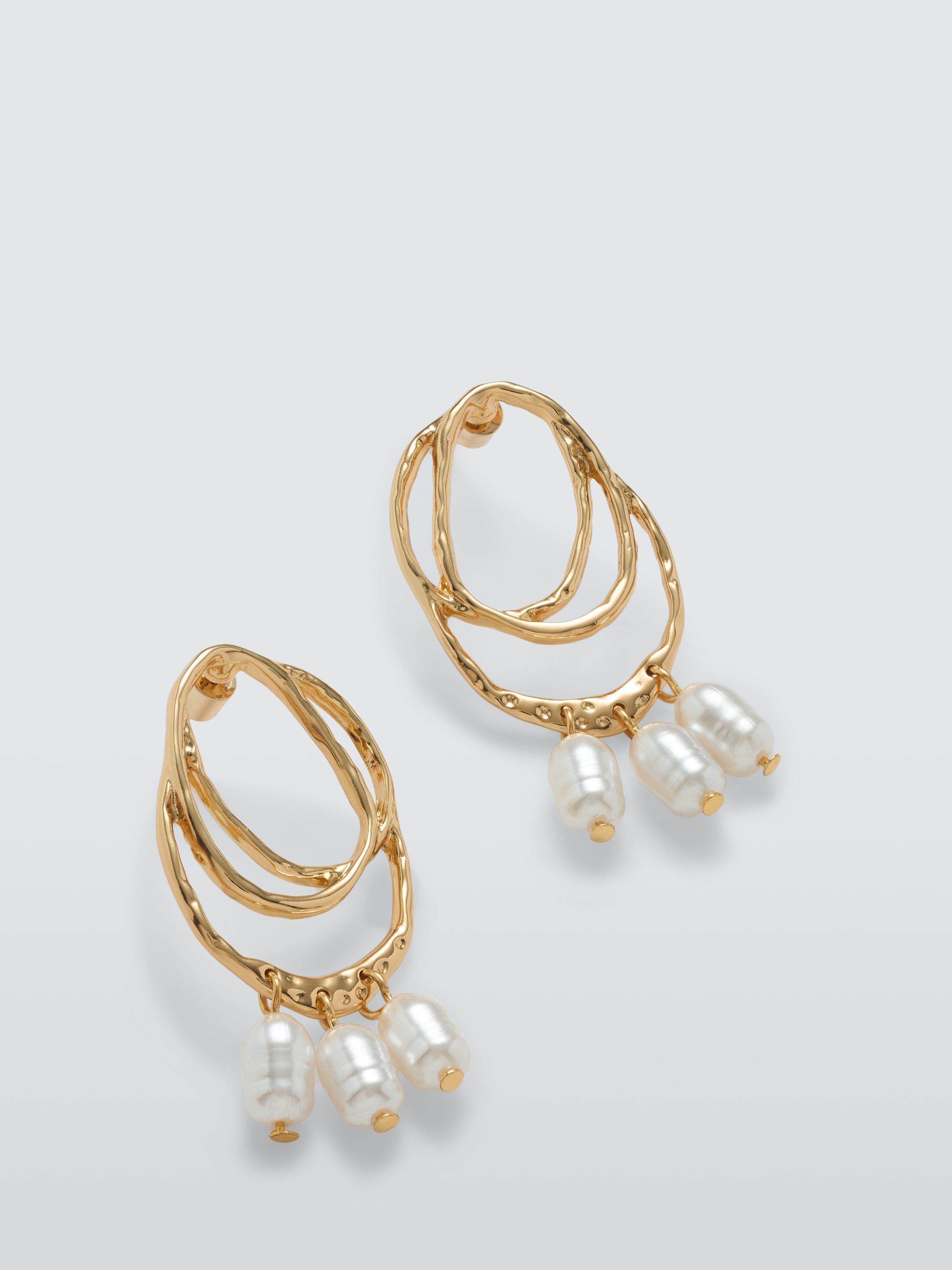 Product image 1 of 2, which shows John Lewis Swirl Pearl Earrings, Gold