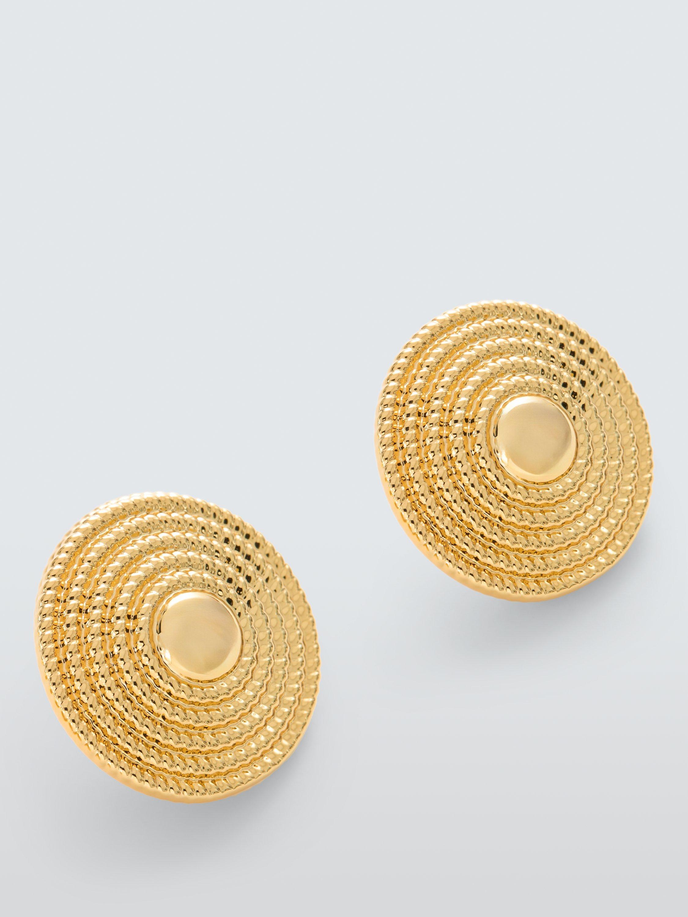 Product image 1 of 2, which shows John Lewis Textured Disc Stud Earrings, Gold