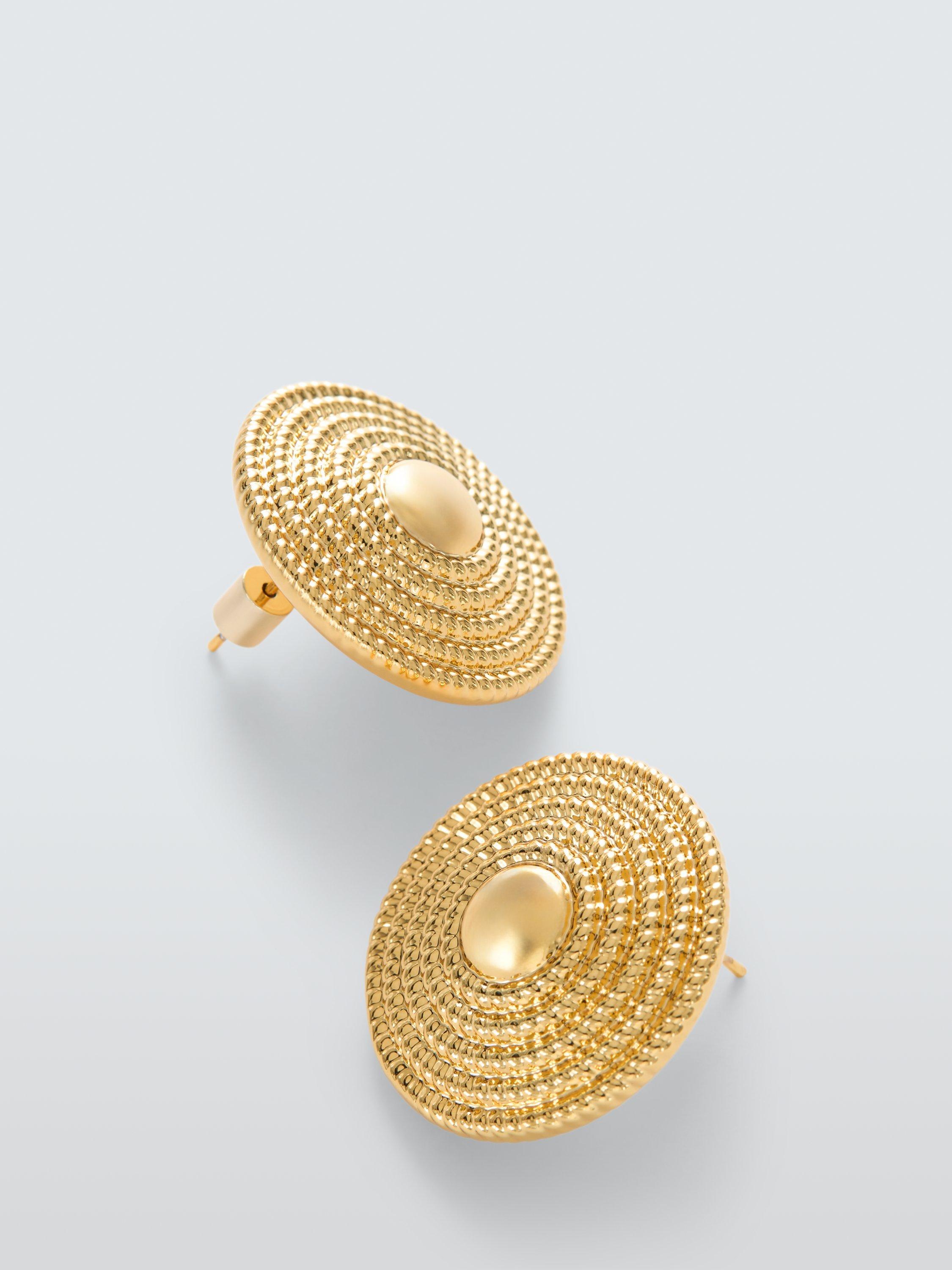 Product image 2 of 2, which shows John Lewis Textured Disc Stud Earrings, Gold