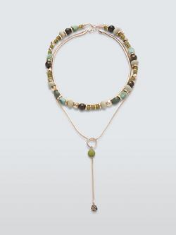 John Lewis Beaded Y-Profile Layered Necklace, Green, Green
