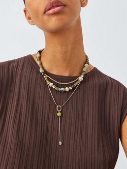 John Lewis Beaded Y-Profile Layered Necklace, Green - view 2, Green