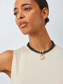 John Lewis Multirow Sphere Pendant Necklace, Green/Gold, Green/Gold