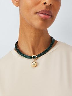 John Lewis Multirow Sphere Pendant Necklace, Green/Gold - view 2, Green/Gold