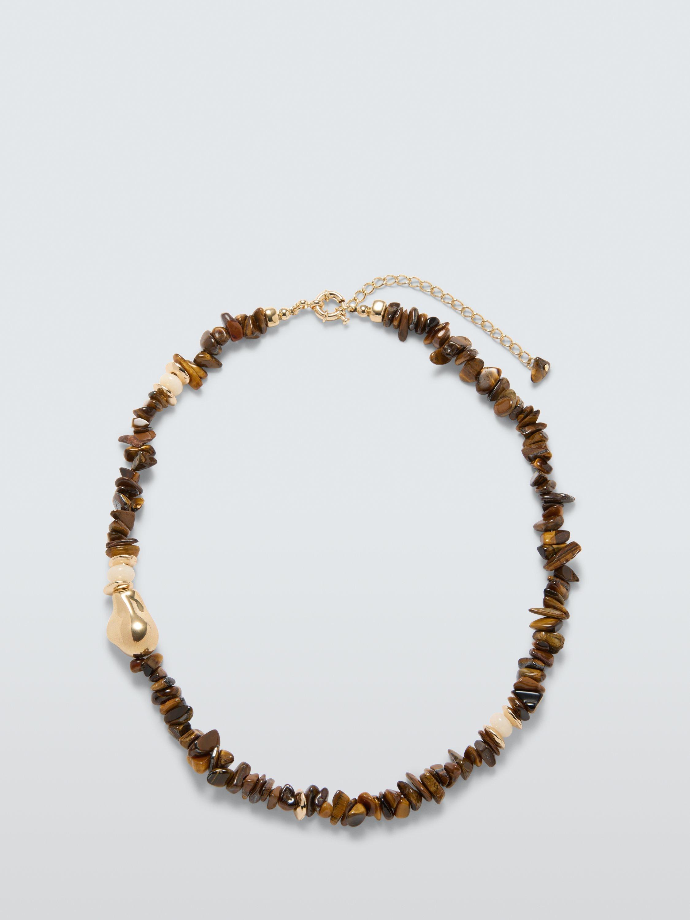 Product image 1 of 2, which shows John Lewis Mixed Bead and Stone Necklace, Tiger's Eye