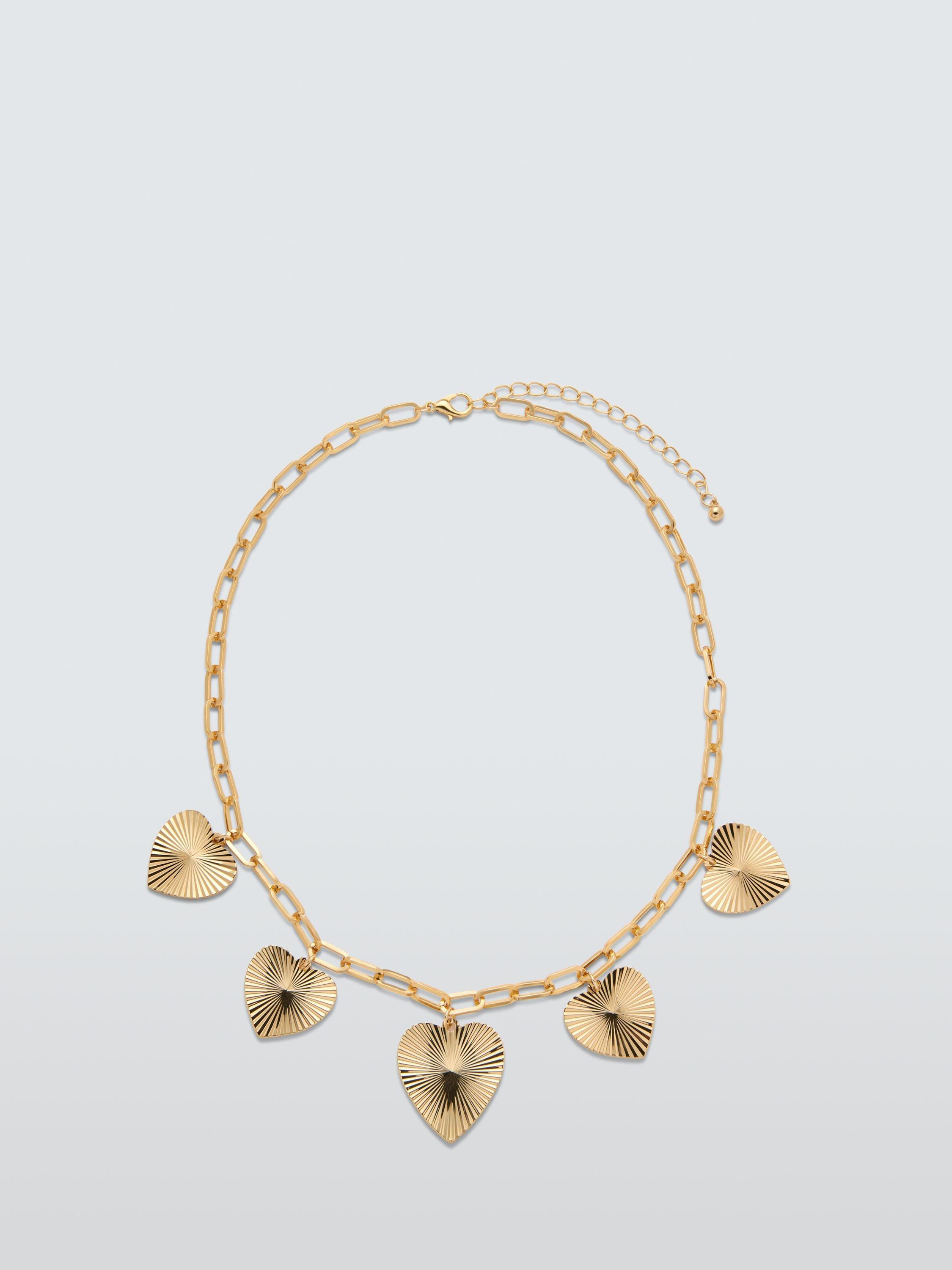 Product image 1 of 2, which shows John Lewis Ridged Heart Multi Pendant Link Necklace, Gold